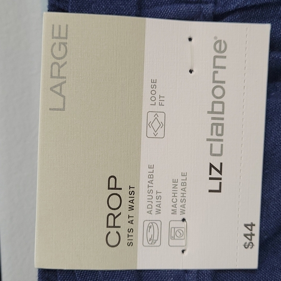 Liz Claiborne Blue Linen Wide Leg Crop Capris Pants size Large - Picture 8 of 10